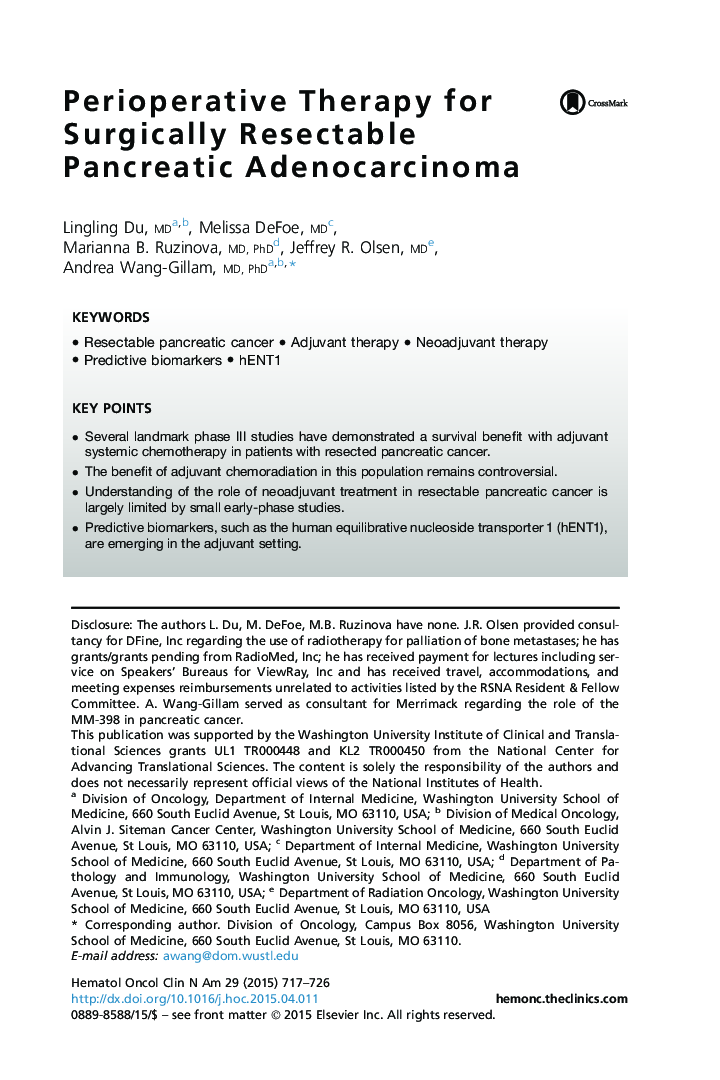 Perioperative Therapy for Surgically Resectable Pancreatic Adenocarcinoma