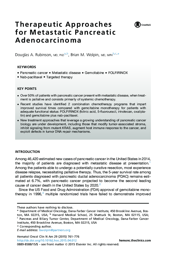 Therapeutic Approaches for Metastatic Pancreatic Adenocarcinoma