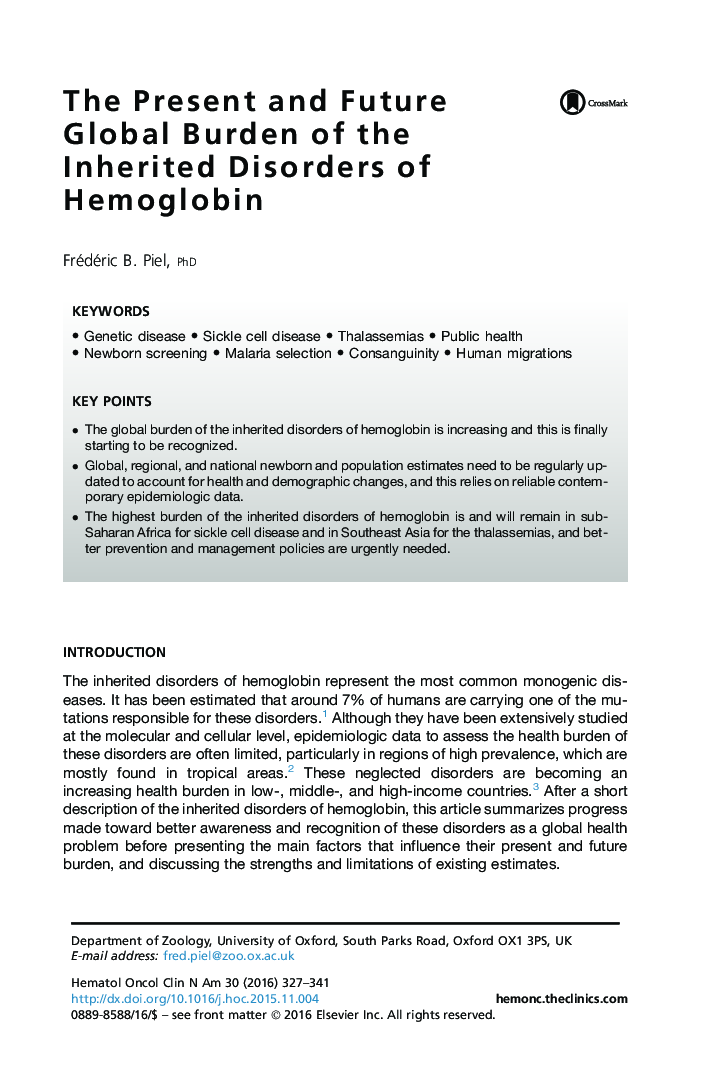 The Present and Future Global Burden of the Inherited Disorders of Hemoglobin