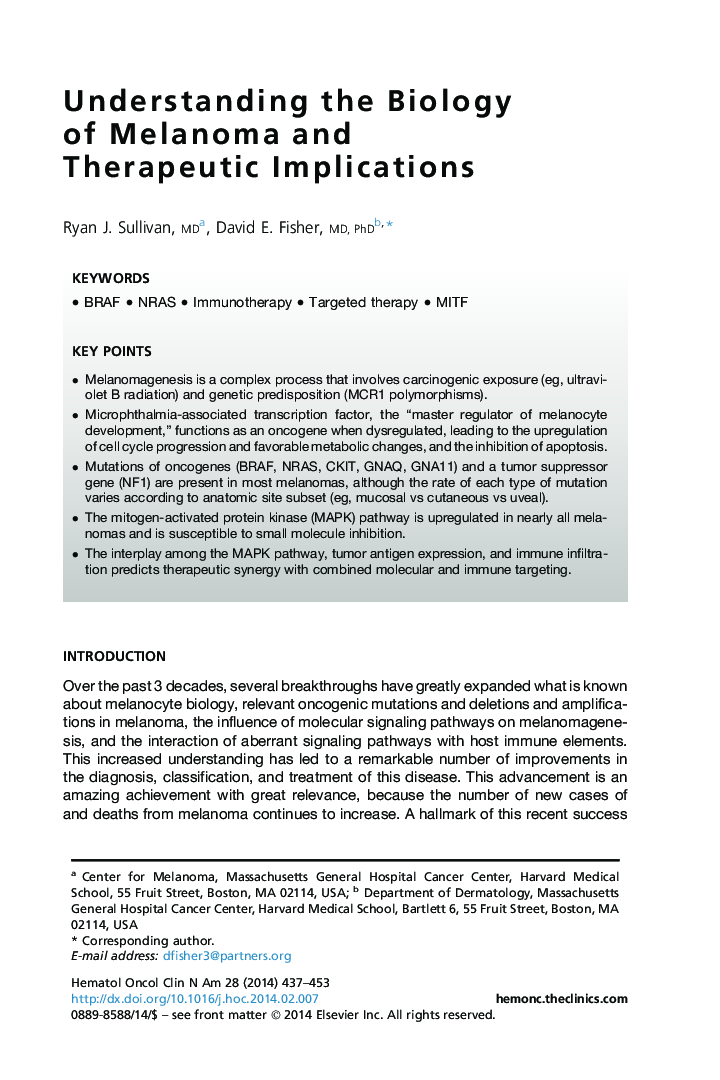 Understanding the Biology of Melanoma and Therapeutic Implications