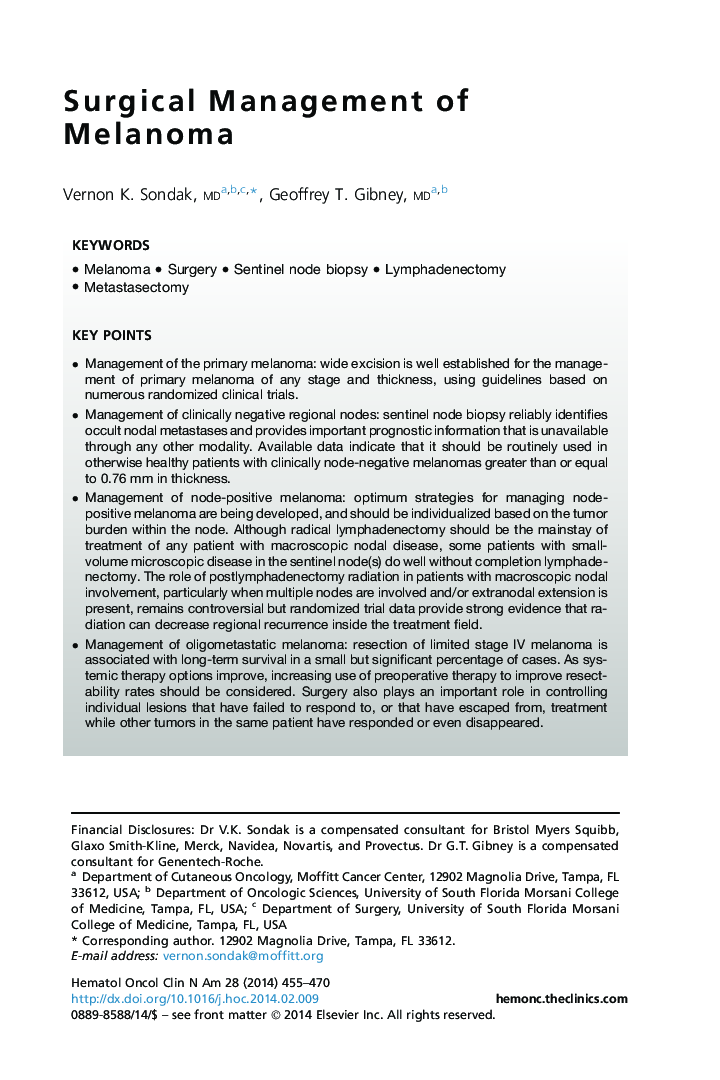 Surgical Management of Melanoma