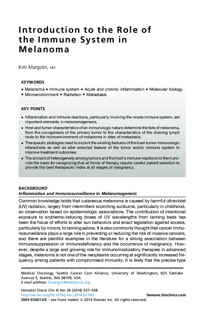 Introduction to the Role of the Immune System in Melanoma