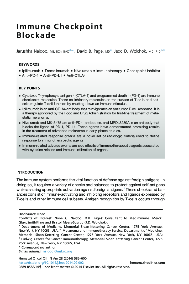 Immune Checkpoint Blockade