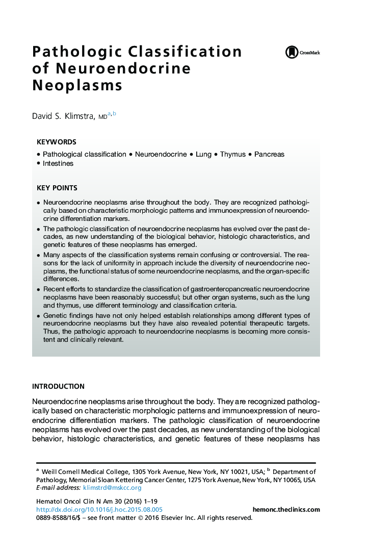 Pathologic Classification of Neuroendocrine Neoplasms
