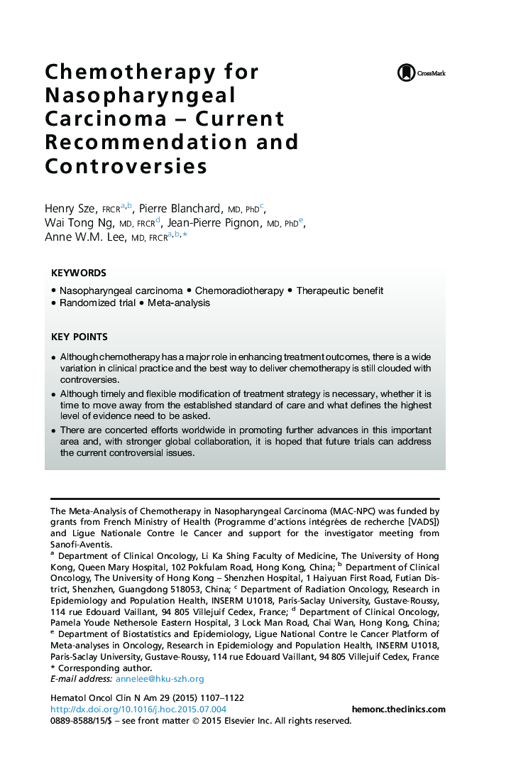 Chemotherapy for Nasopharyngeal Carcinoma - Current Recommendation and Controversies
