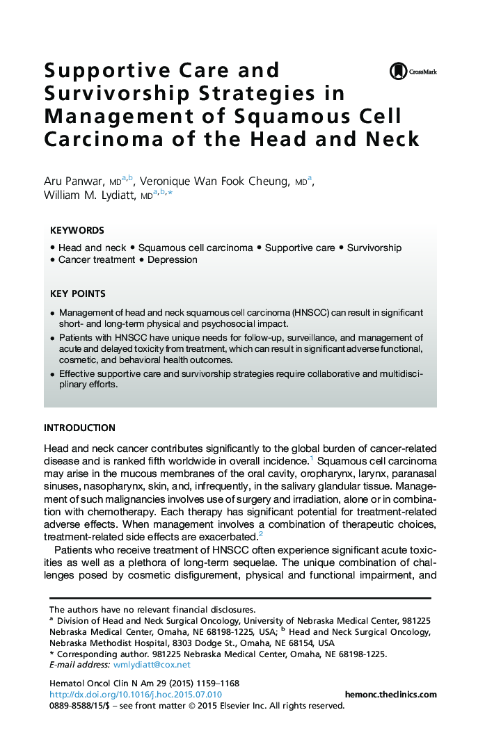 Supportive Care and Survivorship Strategies in Management of Squamous Cell Carcinoma of the Head and Neck