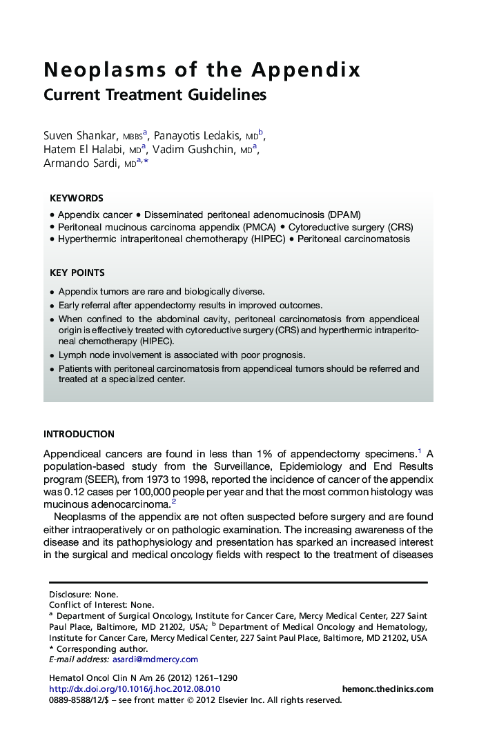 Neoplasms of the Appendix