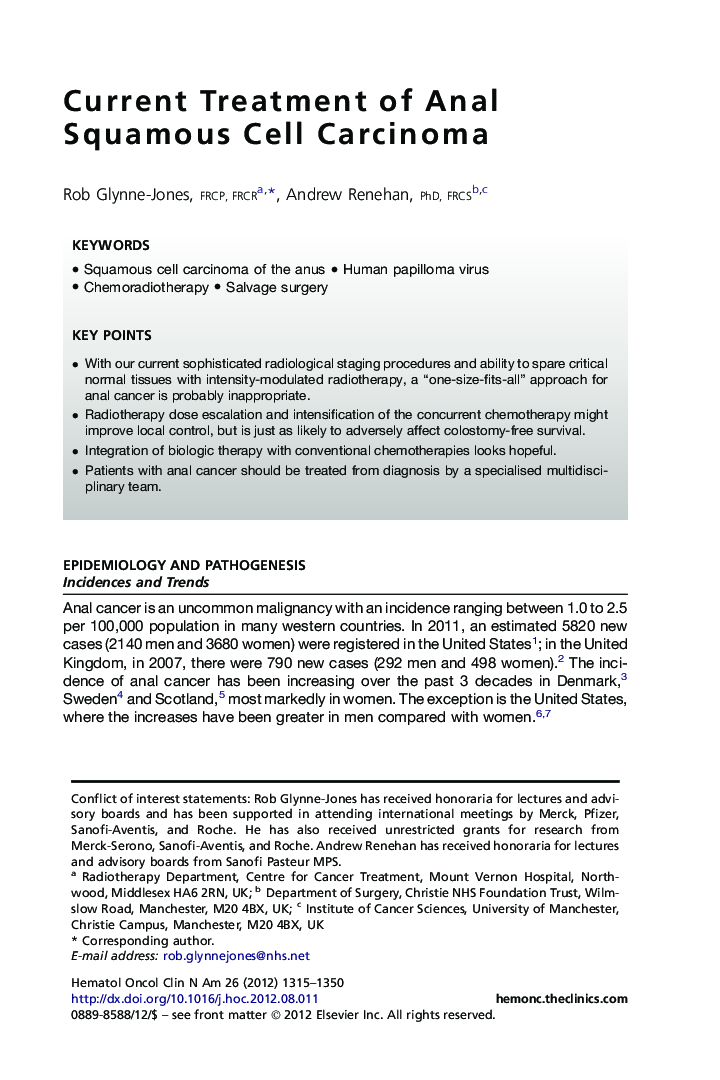 Current Treatment of Anal Squamous Cell Carcinoma