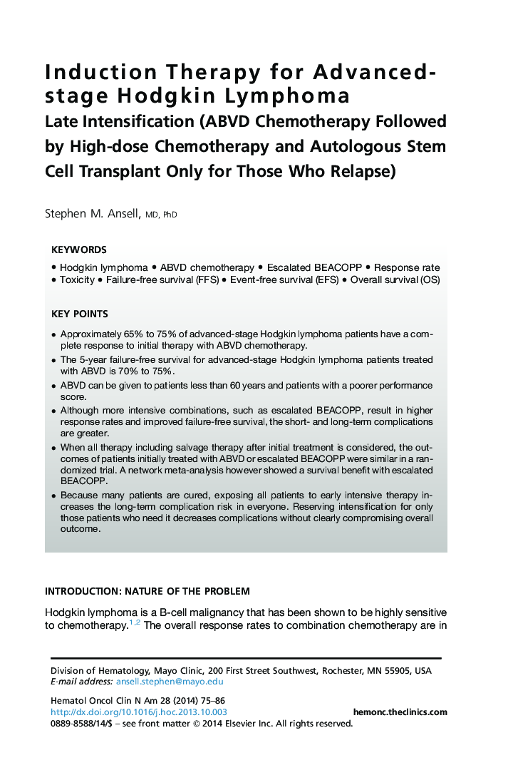 Induction Therapy for Advanced-stage Hodgkin Lymphoma