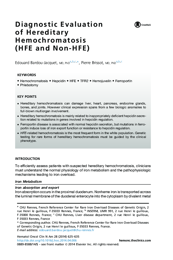 Diagnostic Evaluation of Hereditary Hemochromatosis (HFE and Non-HFE)