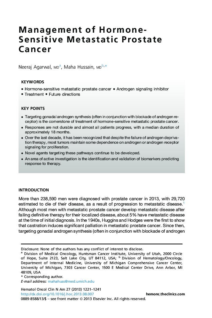 Management of Hormone-Sensitive Metastatic Prostate Cancer