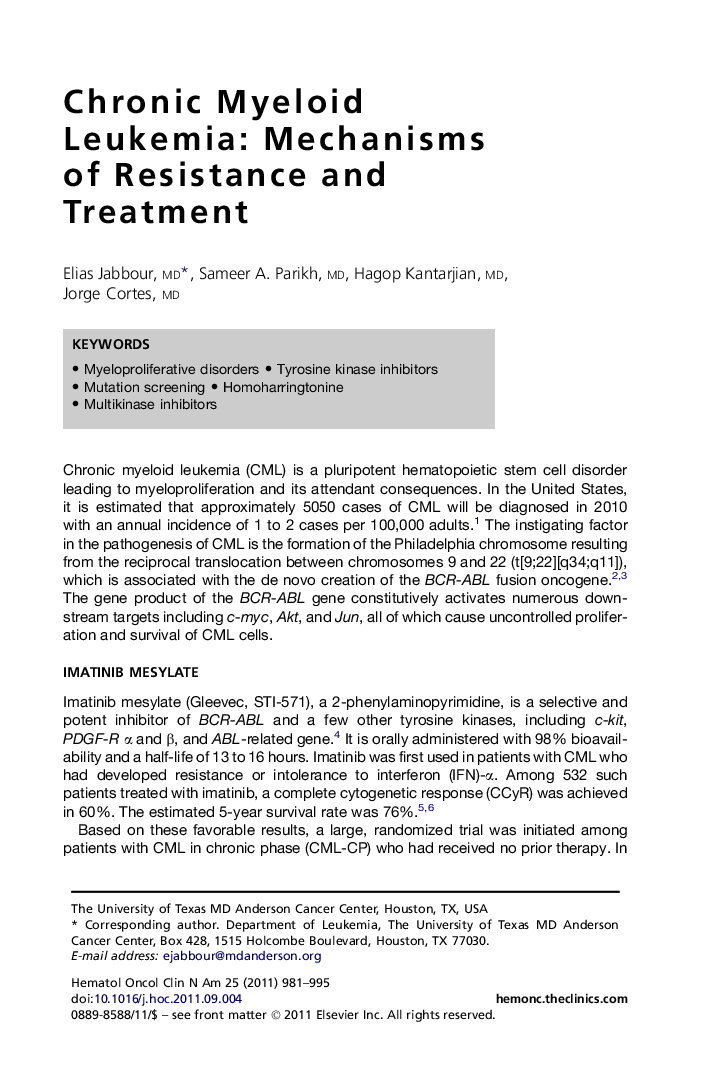 Chronic Myeloid Leukemia: Mechanisms of Resistance and Treatment
