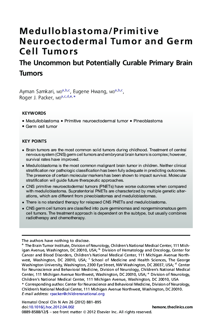 Medulloblastoma/Primitive Neuroectodermal Tumor and Germ Cell Tumors