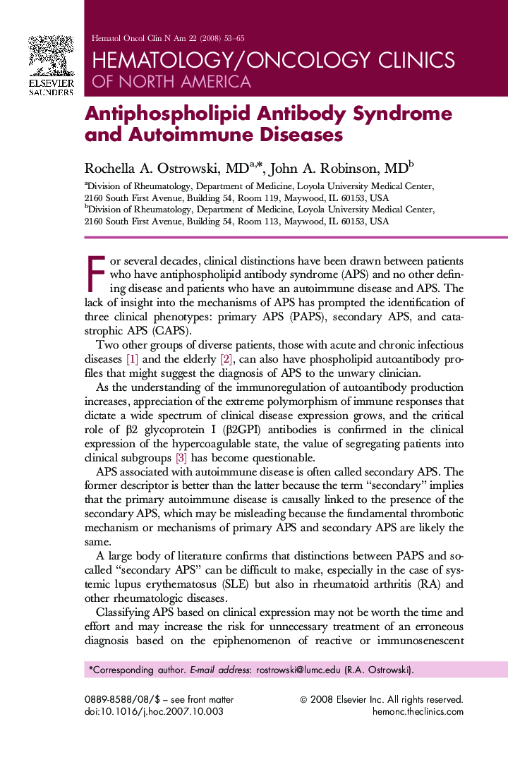 Antiphospholipid Antibody Syndrome and Autoimmune Diseases