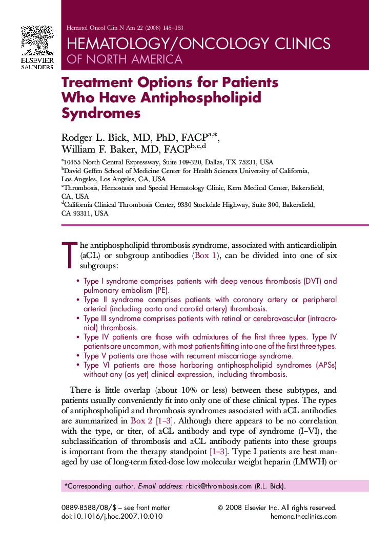 Treatment Options for Patients Who Have Antiphospholipid Syndromes