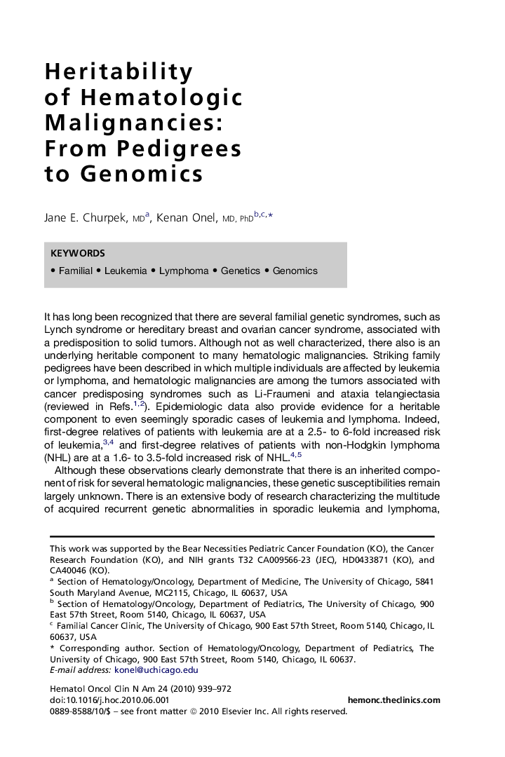 Heritability of Hematologic Malignancies: From Pedigrees to Genomics