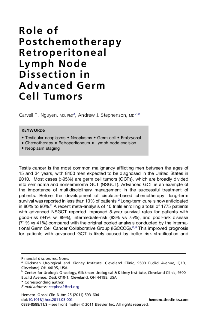 Role of Postchemotherapy Retroperitoneal Lymph Node Dissection in Advanced Germ Cell Tumors