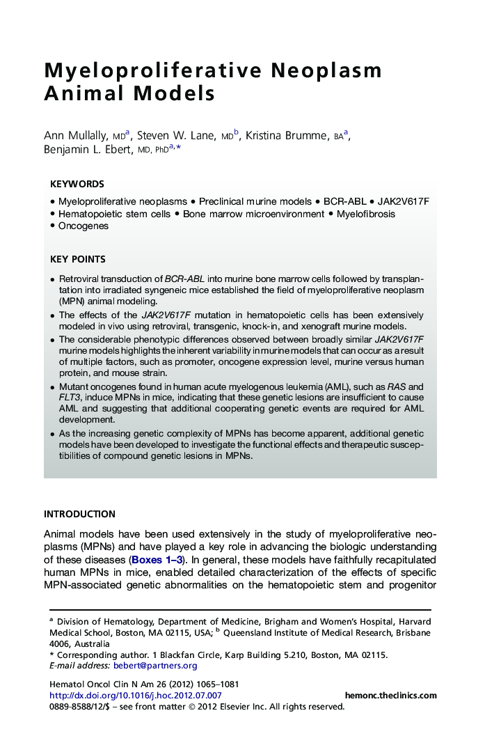 Myeloproliferative Neoplasm Animal Models