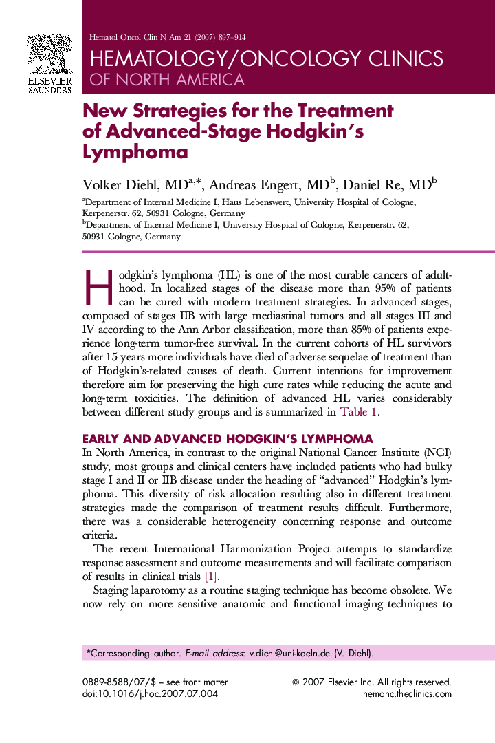 New Strategies for the Treatment of Advanced-Stage Hodgkin's Lymphoma