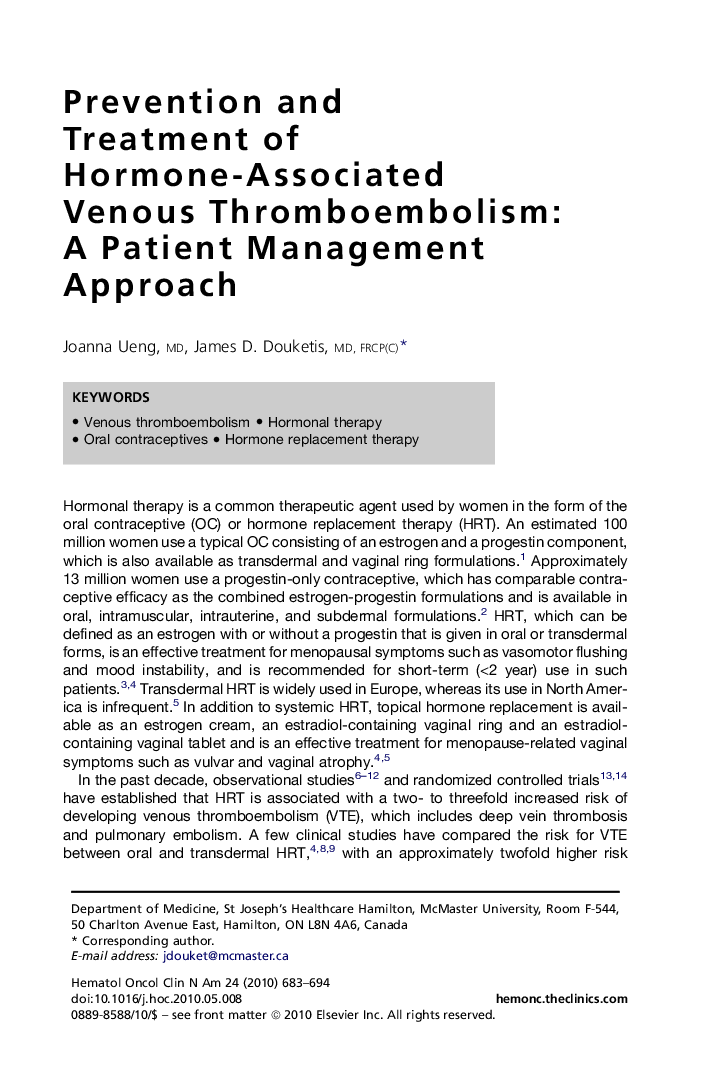 Prevention and Treatment of Hormone-Associated Venous Thromboembolism: A Patient Management Approach