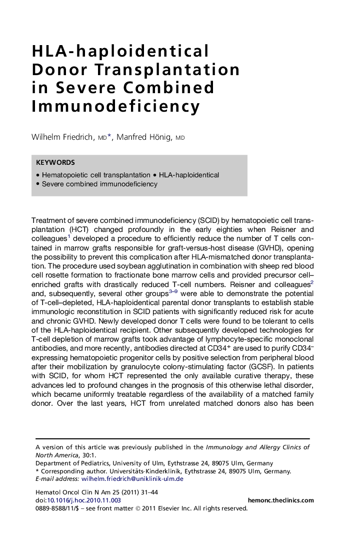 HLA-haploidentical Donor Transplantation in Severe Combined Immunodeficiency