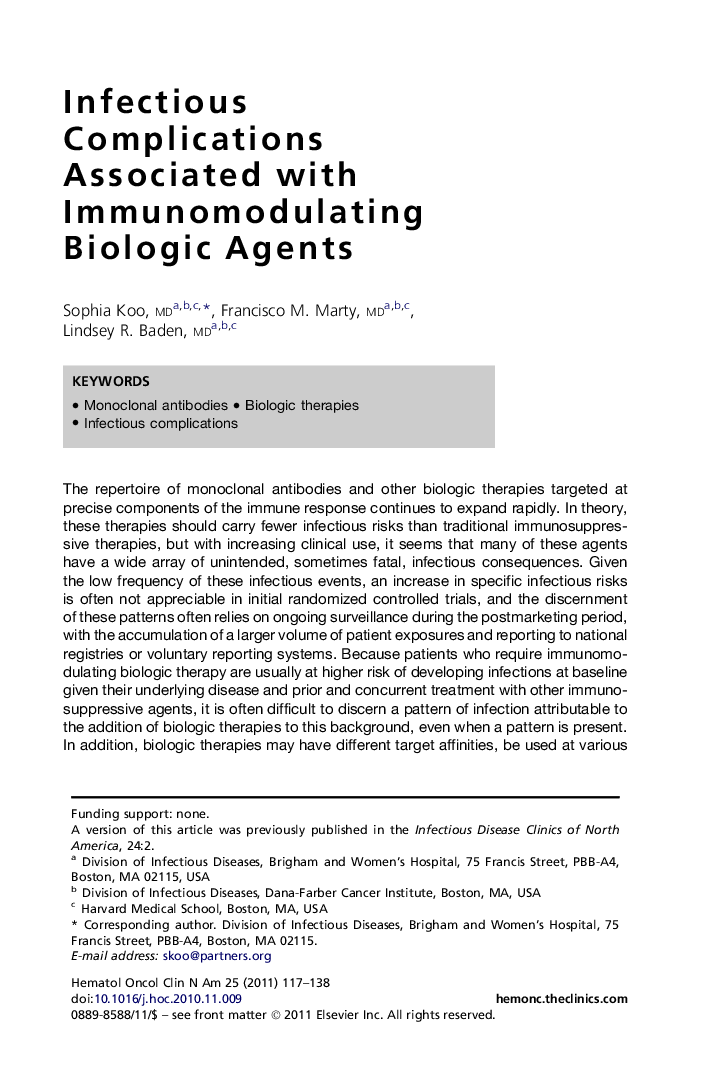 Infectious Complications Associated with Immunomodulating Biologic Agents