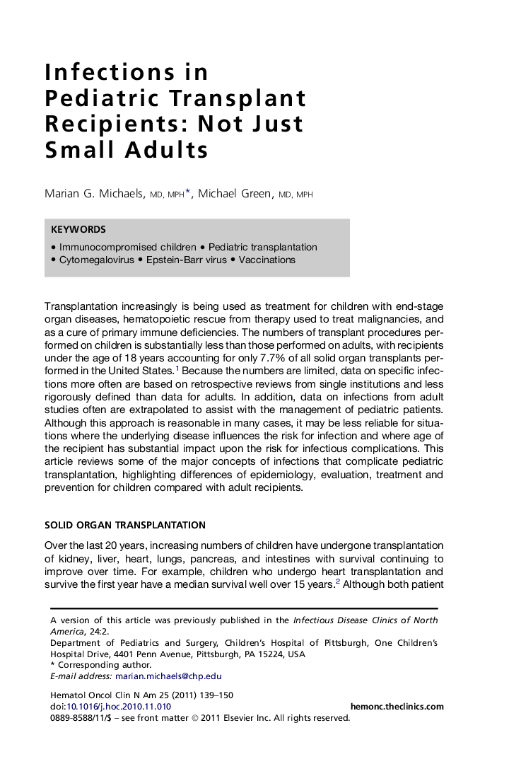 Infections in Pediatric Transplant Recipients: Not Just Small Adults