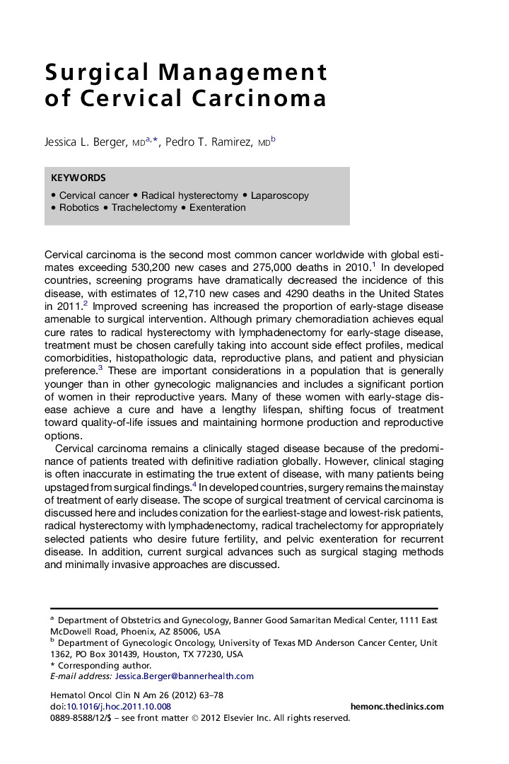 Surgical Management of Cervical Carcinoma