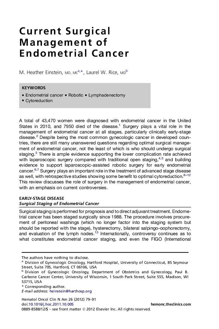 Current Surgical Management of Endometrial Cancer