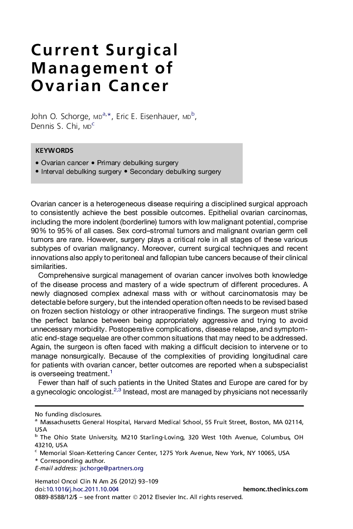 Current Surgical Management of Ovarian Cancer