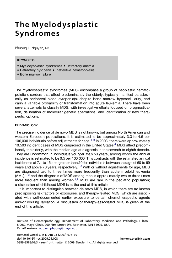 The Myelodysplastic Syndromes