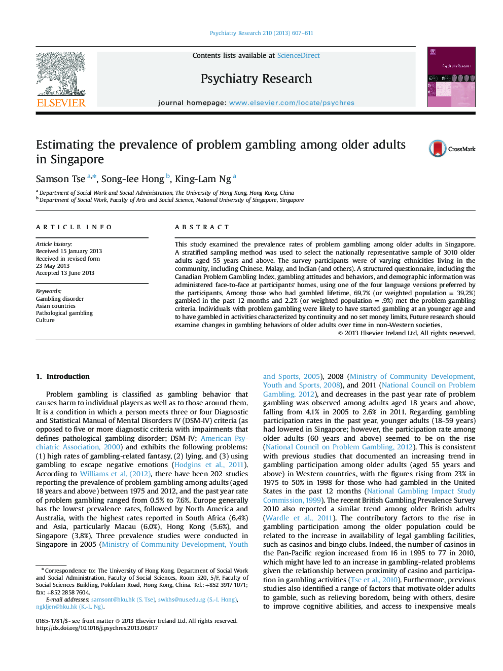 Estimating the prevalence of problem gambling among older adults in Singapore