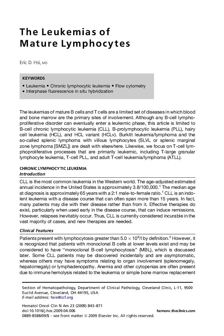 The Leukemias of Mature Lymphocytes