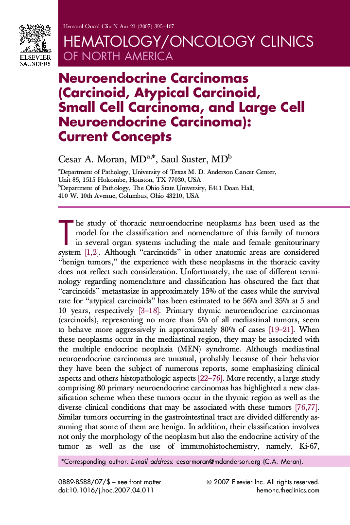 Neuroendocrine Carcinomas (Carcinoid, Atypical Carcinoid, Small Cell Carcinoma, and Large Cell Neuroendocrine Carcinoma): Current Concepts