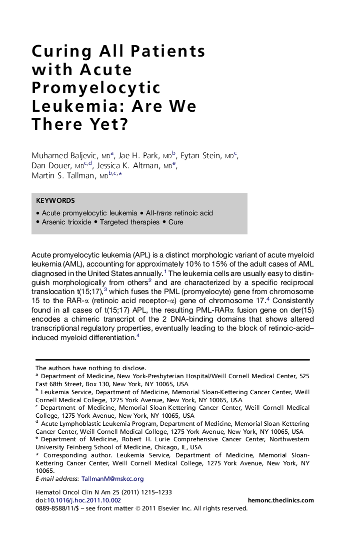 Curing All Patients with Acute Promyelocytic Leukemia: Are We There Yet?