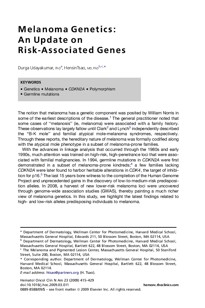 Melanoma Genetics: An Update on Risk-Associated Genes