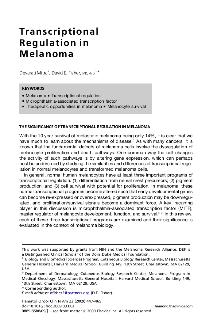 Transcriptional Regulation in Melanoma