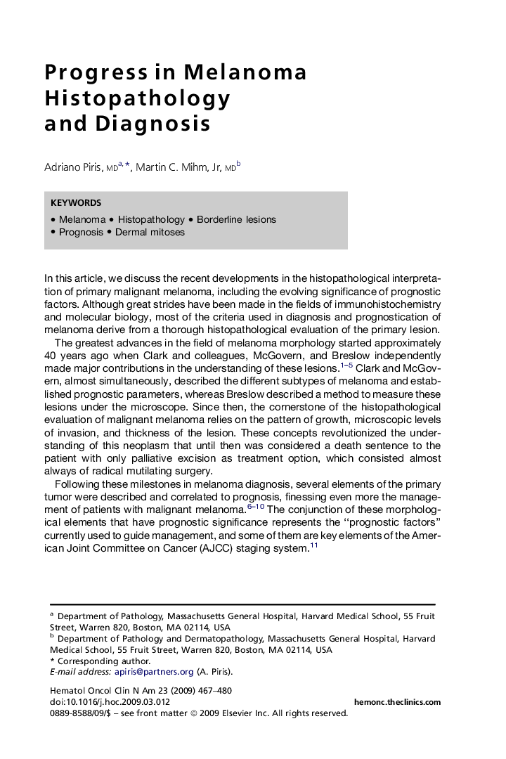 Progress in Melanoma Histopathology and Diagnosis