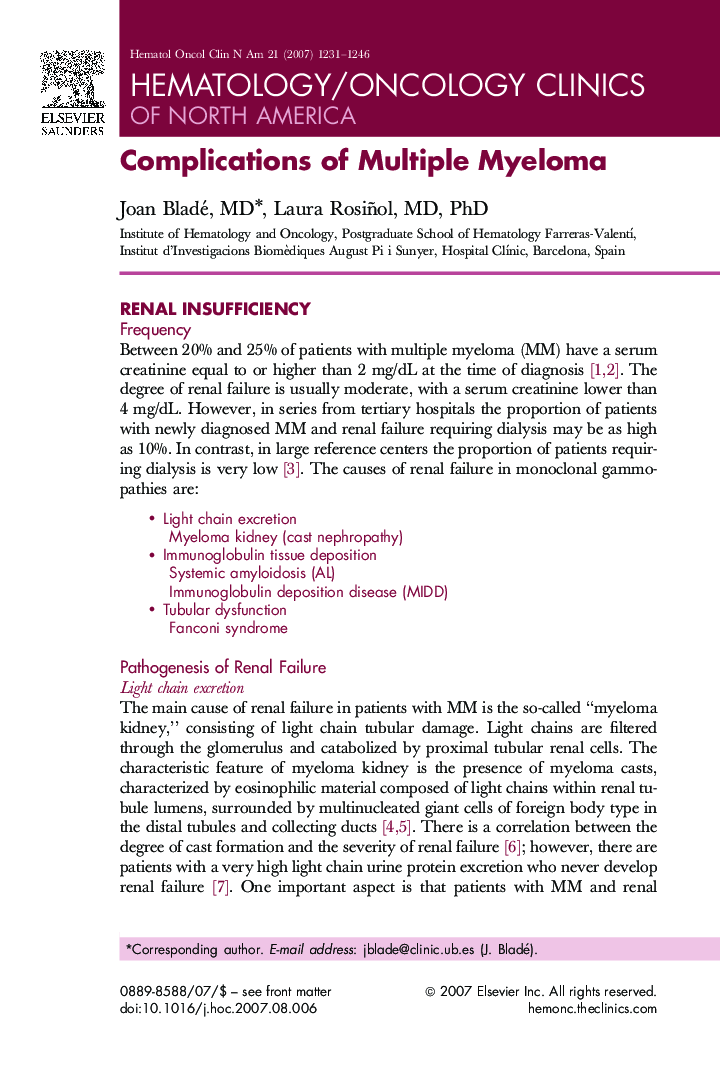 Complications of Multiple Myeloma