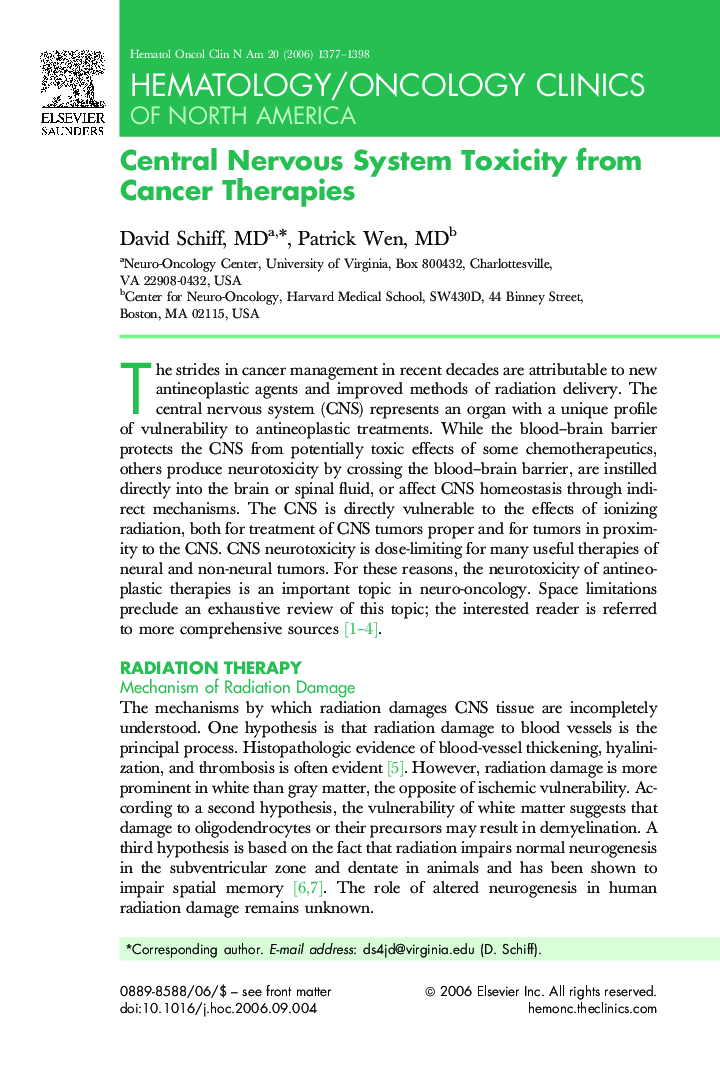 Central Nervous System Toxicity from Cancer Therapies