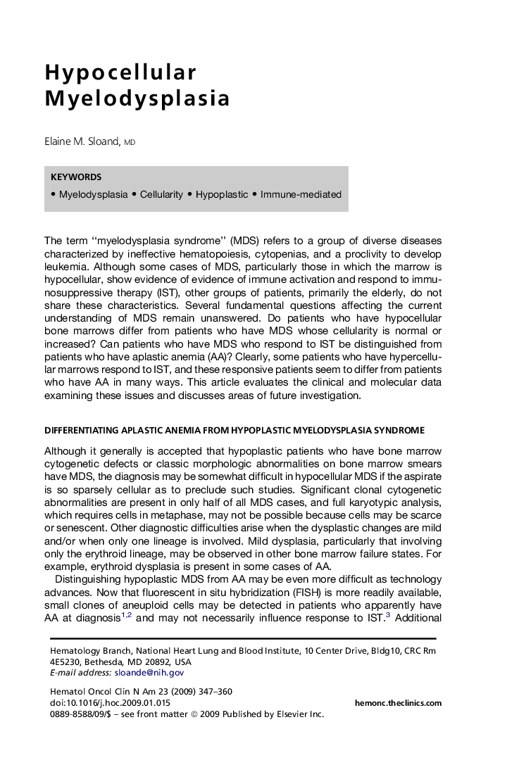 Hypocellular Myelodysplasia