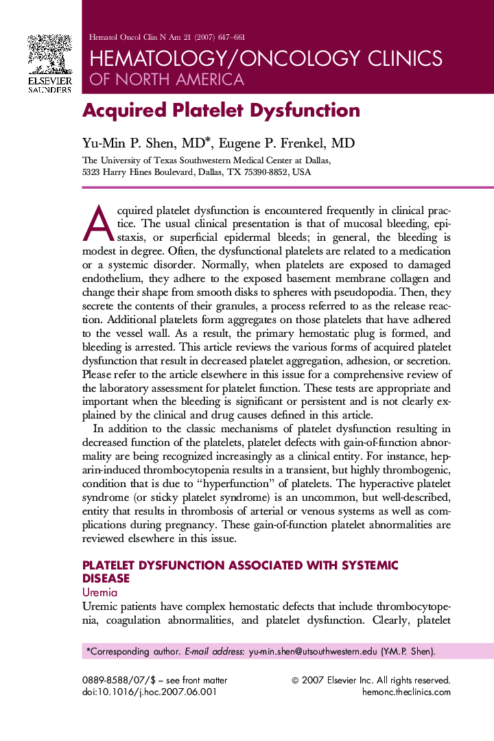 Acquired Platelet Dysfunction