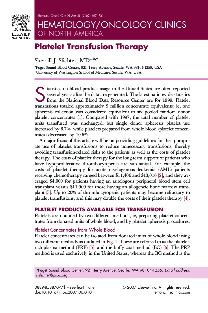 Platelet Transfusion Therapy