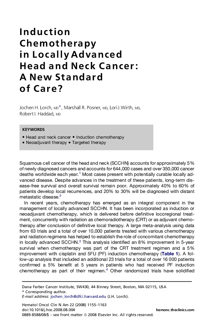 Induction Chemotherapy in Locally Advanced Head and Neck Cancer: A New Standard of Care?