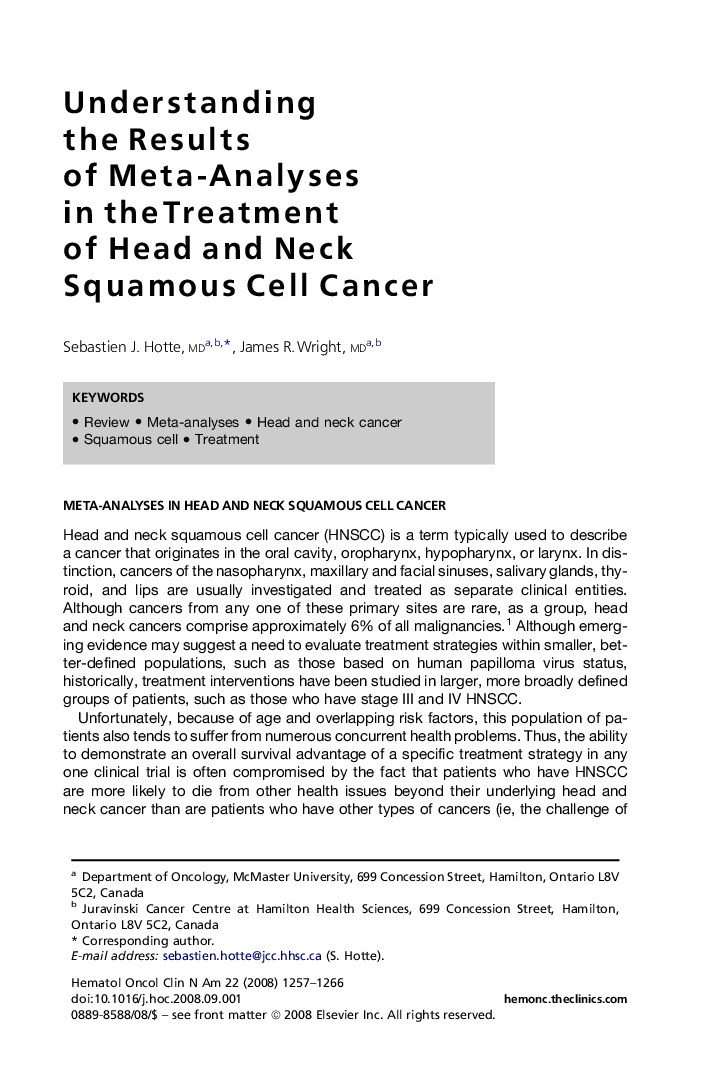 Understanding the Results of Meta-Analyses in the Treatment of Head and Neck Squamous Cell Cancer