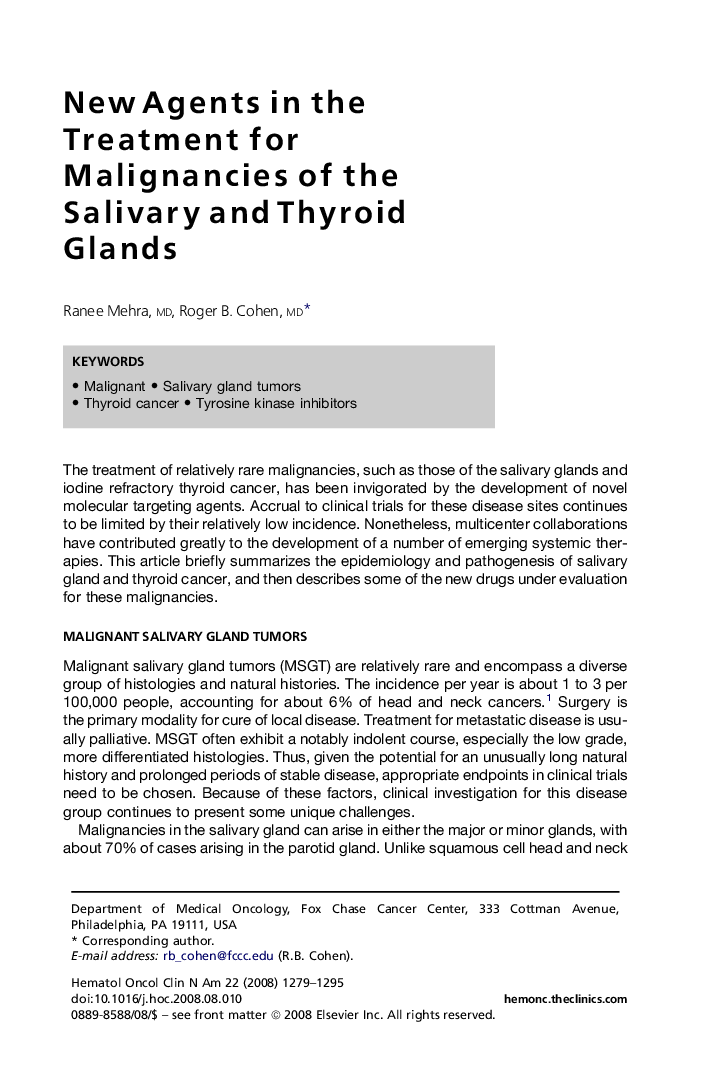 New Agents in the Treatment for Malignancies of the Salivary and Thyroid Glands
