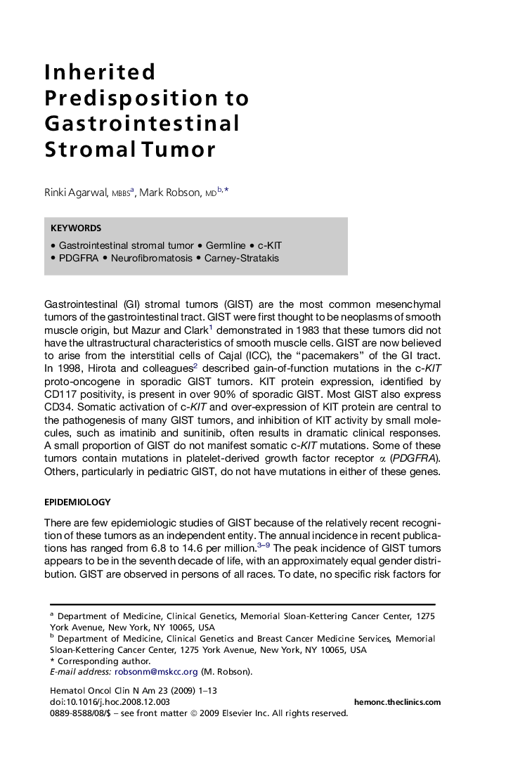 Inherited Predisposition to Gastrointestinal Stromal Tumor