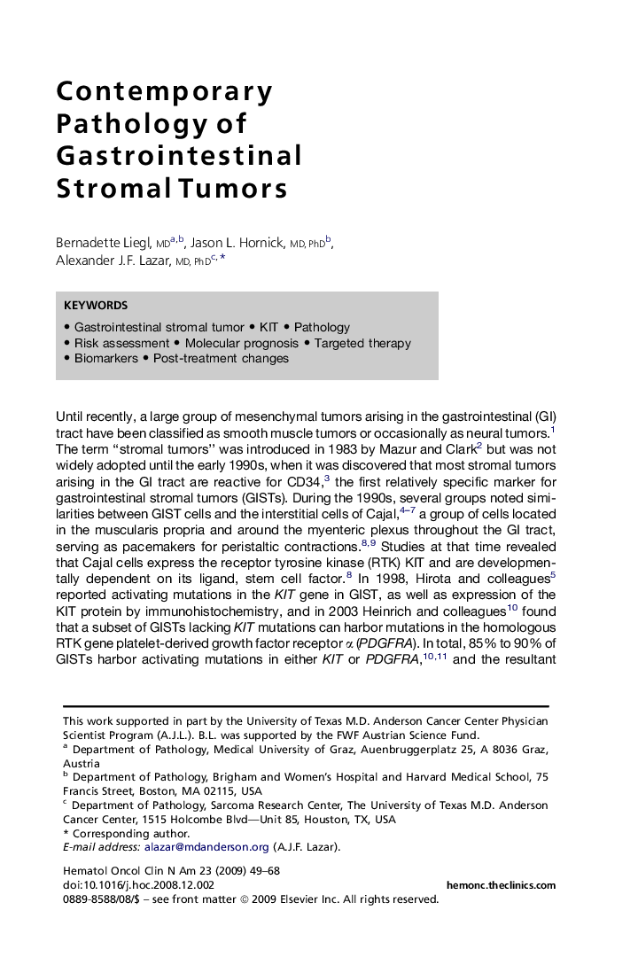 Contemporary Pathology of Gastrointestinal Stromal Tumors 