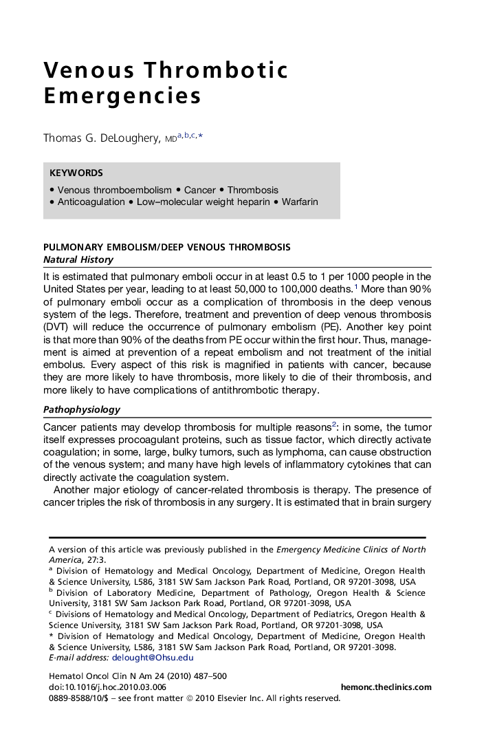 Venous Thrombotic Emergencies