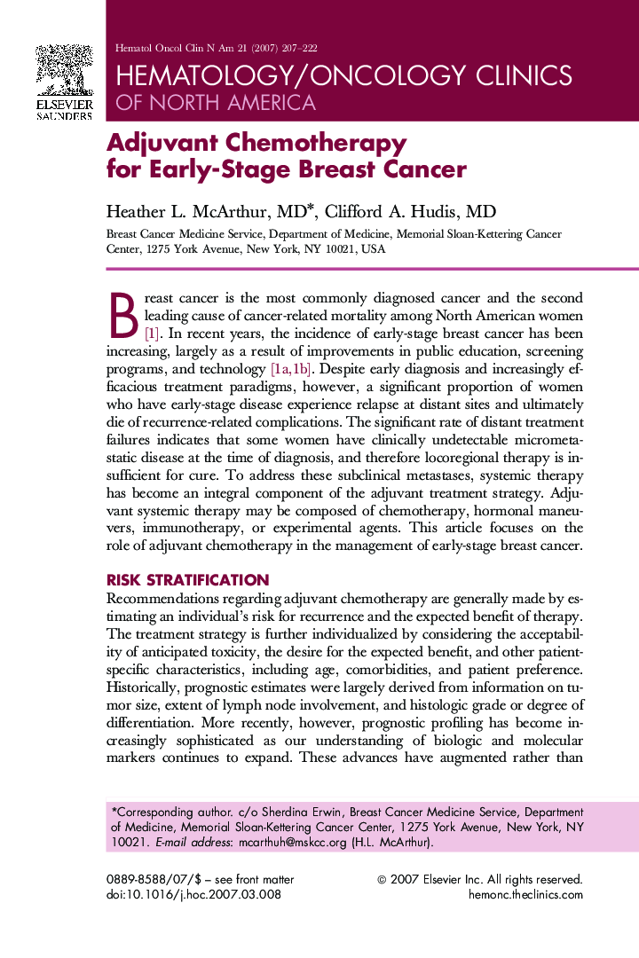 Adjuvant Chemotherapy for Early-Stage Breast Cancer